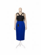 ABS Allen Schwartz Black and Royal Blue Two-Tone Midi Sheath Dress