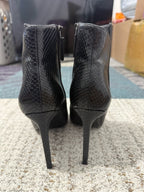Nine West Black Pointed Toe Stiletto Ankle Boot with Snake-Print Back