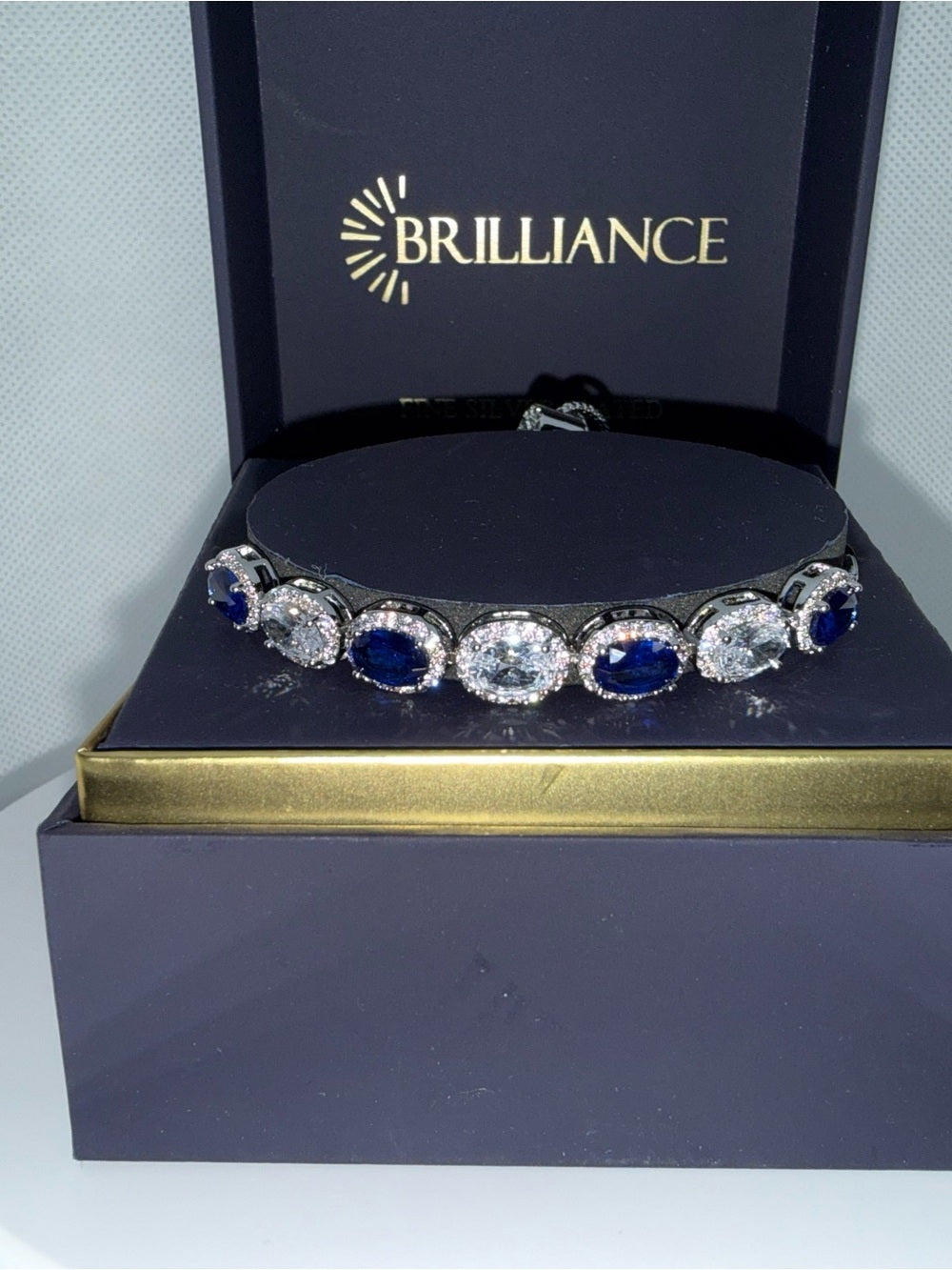 Silver-Plated Blue and White Tennis Bracelet
