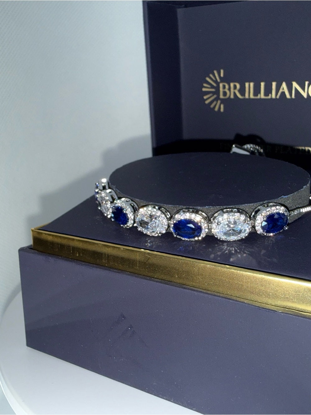 Silver-Plated Blue and White Tennis Bracelet