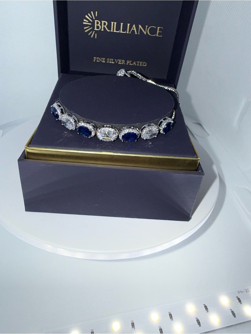 Silver-Plated Blue and White Tennis Bracelet