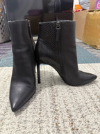 Nine West Black Pointed Toe Stiletto Ankle Boot with Snake-Print Back