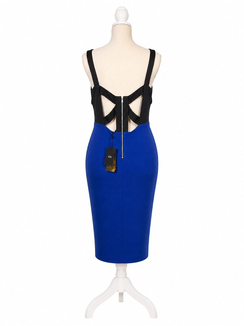 ABS Allen Schwartz Black and Royal Blue Two-Tone Midi Sheath Dress