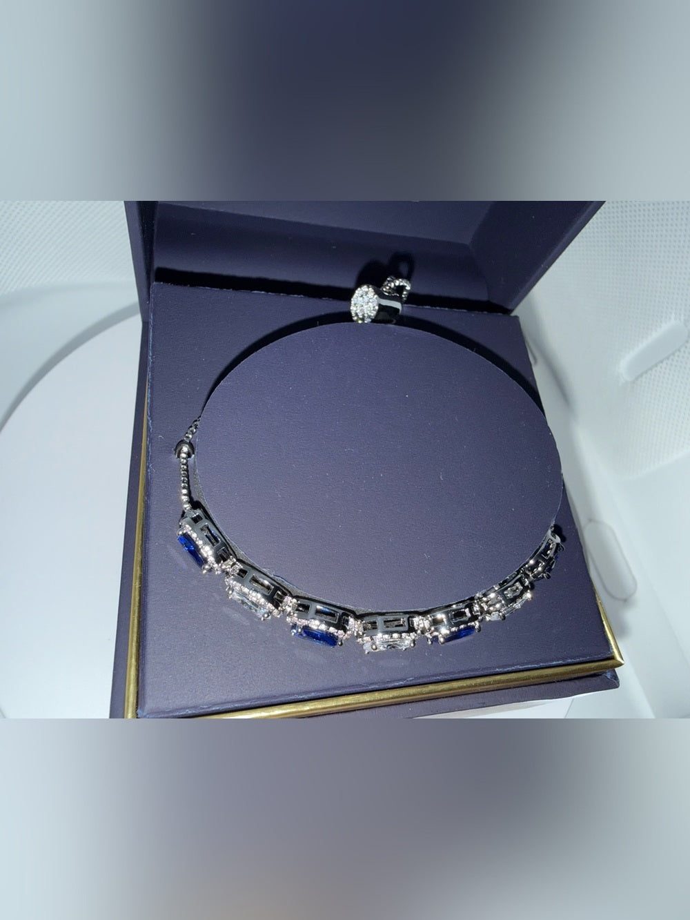 Silver-Plated Blue and White Tennis Bracelet
