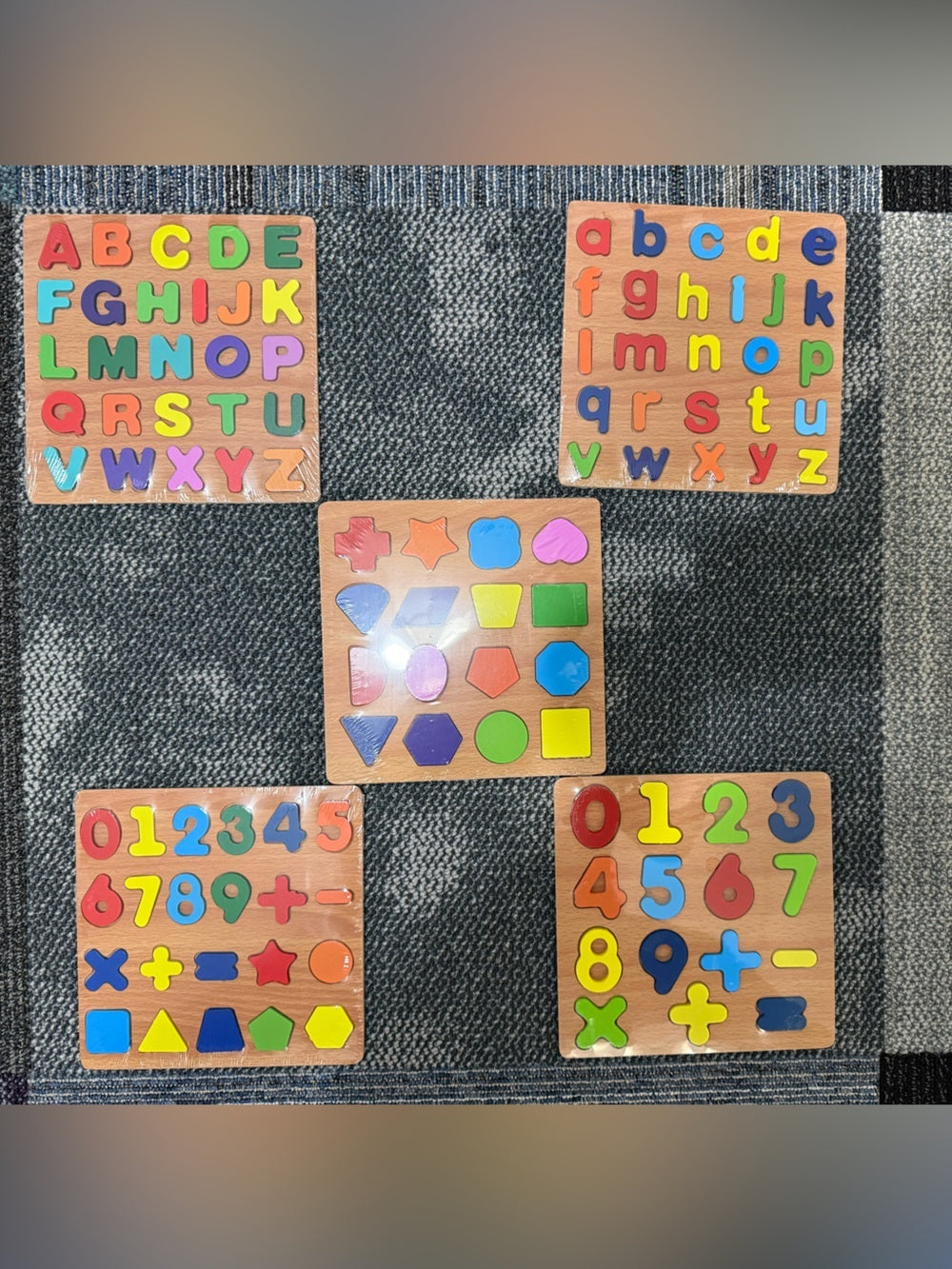 Set of 5  Colorful Wooden Shapes & Numbers Learning Puzzle Board set- Multicolor