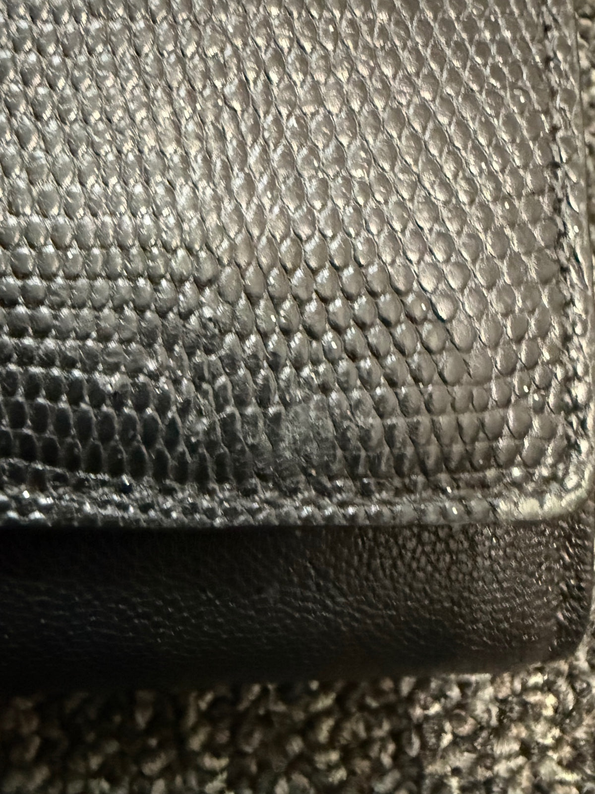 Cole Haan black lizard/snakeskin-embossed leather continental flap wallet