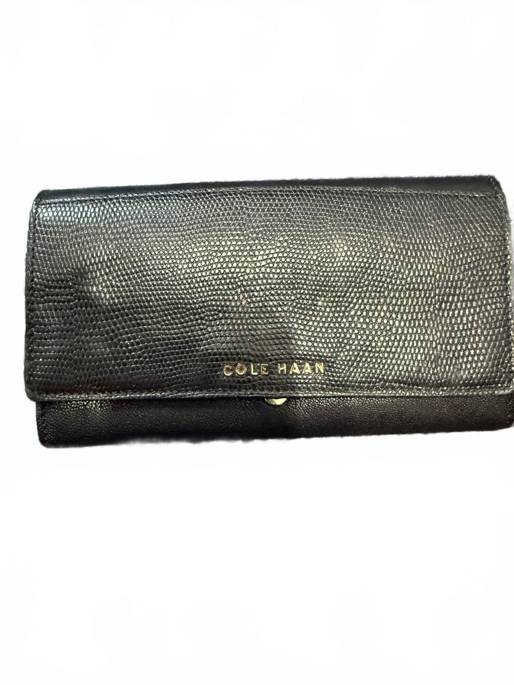 Cole Haan black lizard/snakeskin-embossed leather continental flap wallet