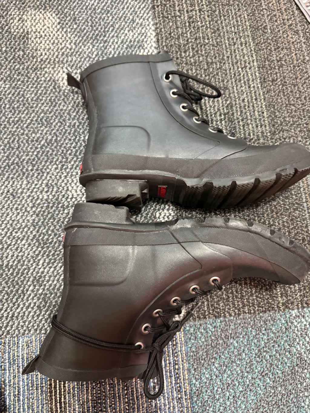 Ralph Lauren Black Waterproof Lace-Up Rubber Boots with Red Lining, St