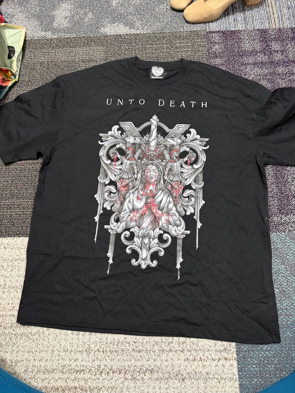 Deusamat Unto Death Graphic Black T-Shirt Size Large