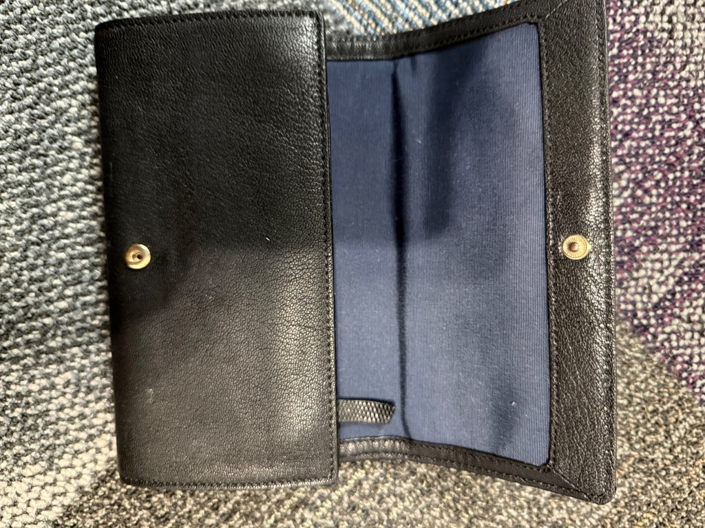 Cole Haan black lizard/snakeskin-embossed leather continental flap wallet