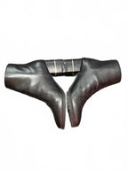 DKNY Black Leather Ankle Boots with Gold Zipper and Block Heel