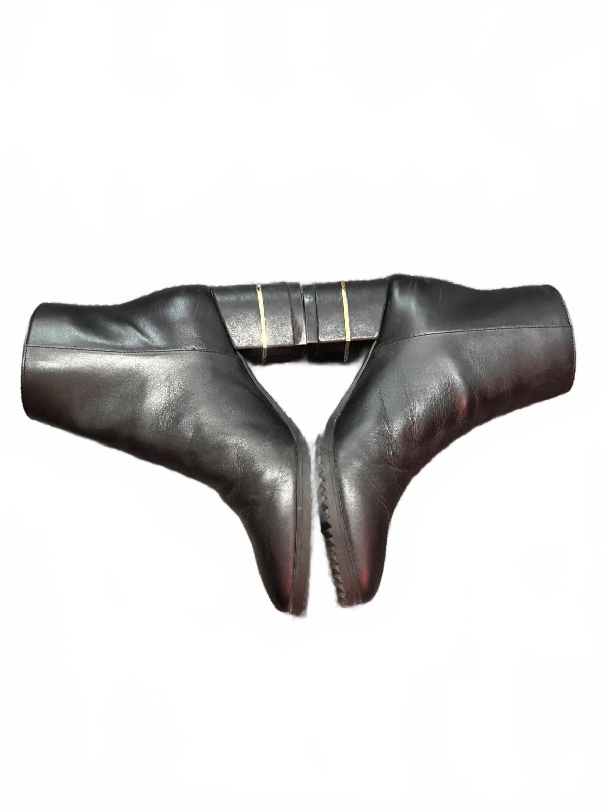 DKNY Black Leather Ankle Boots with Gold Zipper and Block Heel