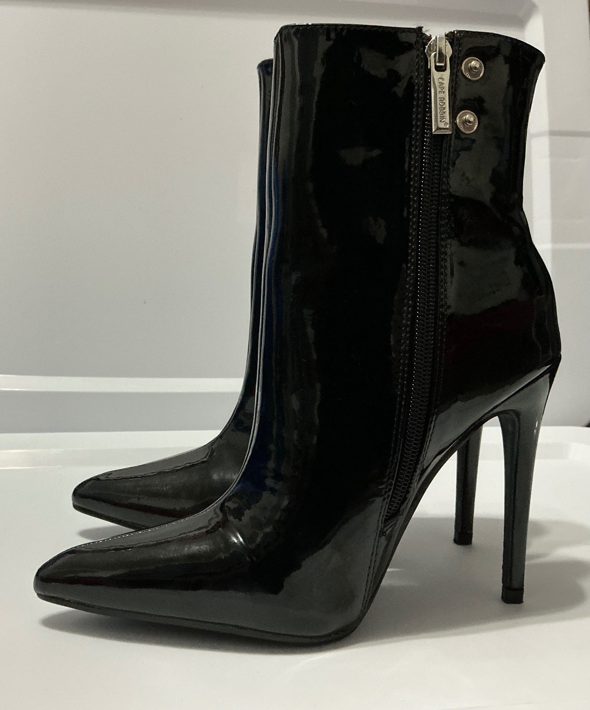 Cape Robbin faux Black Patent Leather High Heel Ankle Boots Size 6.5