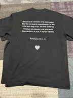 DeusAmat Black Graphic T-Shirt with Winged Heart Design, Size L
