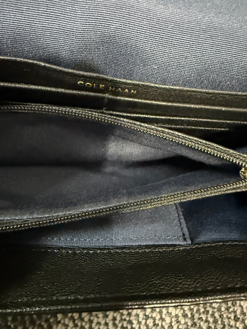 Cole Haan black lizard/snakeskin-embossed leather continental flap wallet