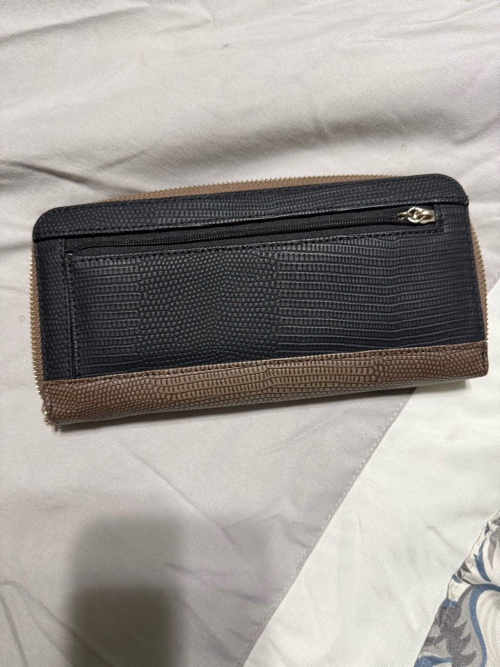 Guess Brown Textured Zip Wallet with Gold Logo