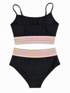 Black High-Waist Bikini Set with Multicolor Trim